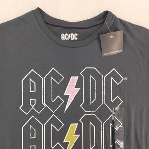 ACDC Band Graphic Short Sleeve Crop Top T Shirt Womens Size Large L Gray
